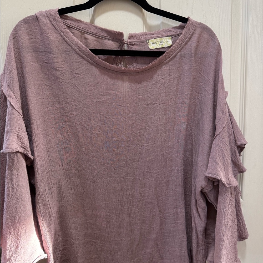 Purple Ruffled Flutter Sleeve Blouse